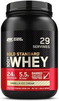 Optimum Nutrition Gold Standard 100% Whey Protein Powder, Vanilla Ice Cream, 2 Pound (Packaging May Vary)